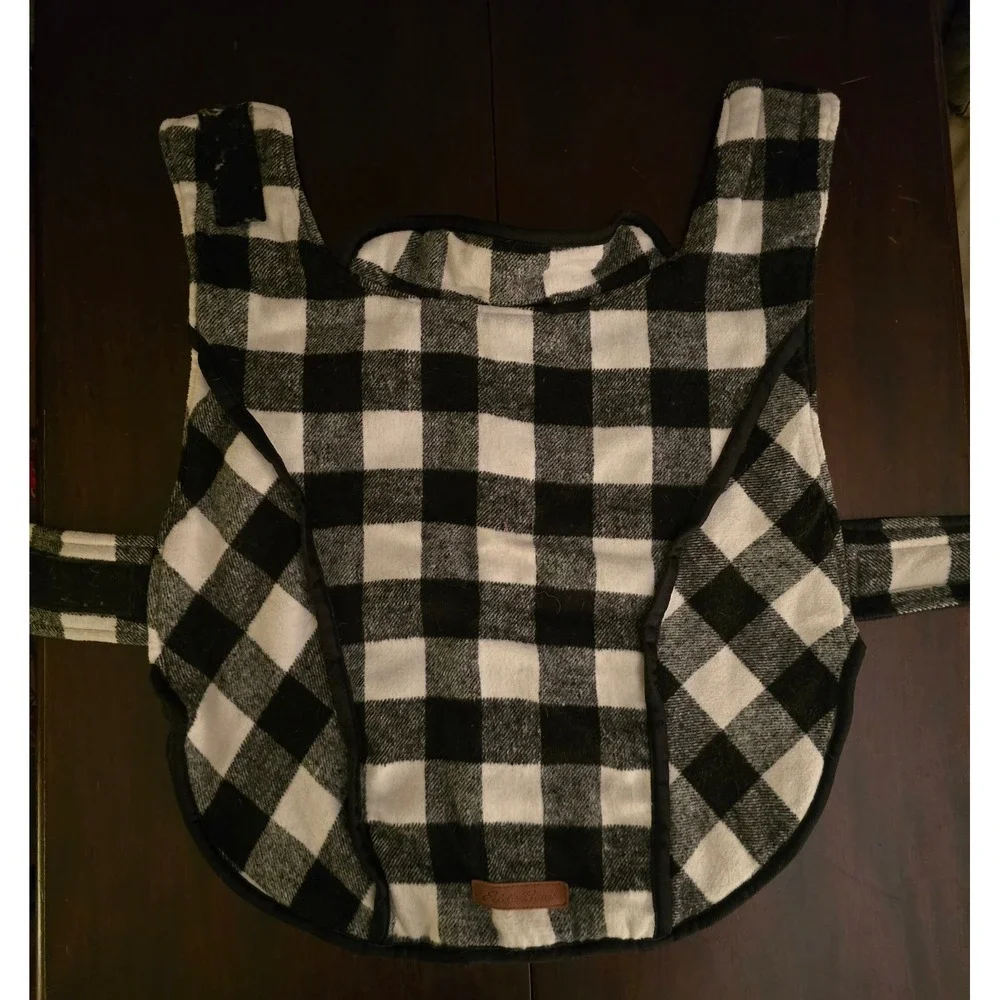 Eddie Bauer Pet‎ Buffalo Plaid Dog Vest coat Black White Fleece Large